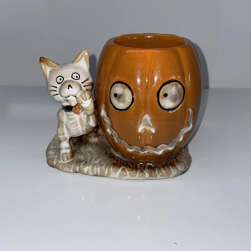 Yankee Votive Candle Holder Boney Cat Kitten Skeleton Halloween Decor Pumpkin C2